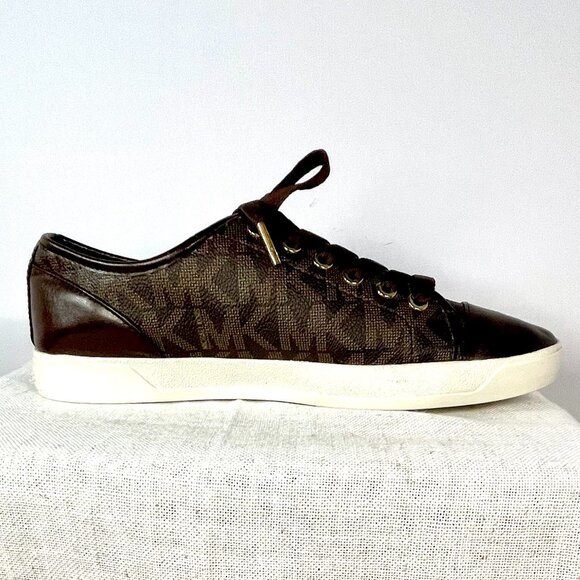 Michael Kors City Sneakers Brown Leather MK Logo Lace-Up Women’s Size 8.5M - Picture 5 of 16